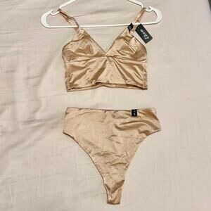 Gold satin bra and panty